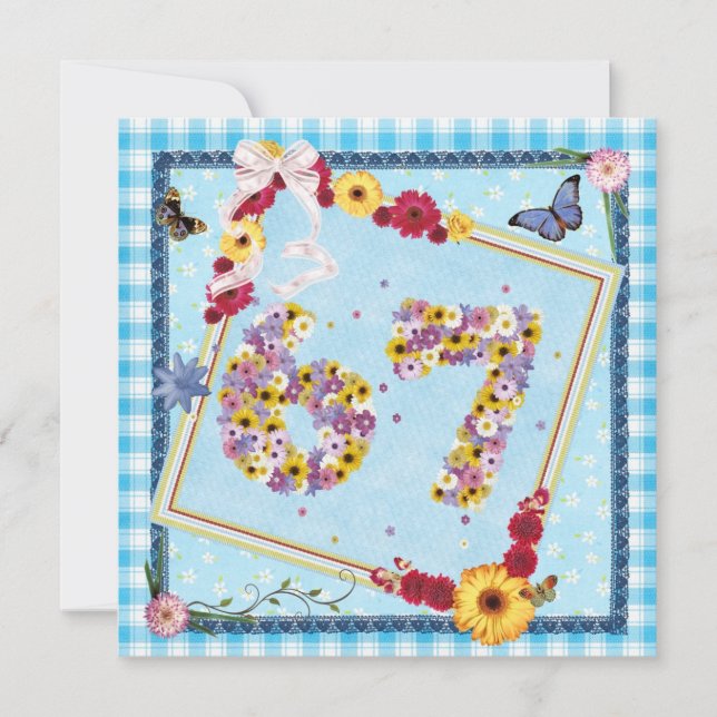 67ª flores do Convite de aniversário, borboletas (Frente)