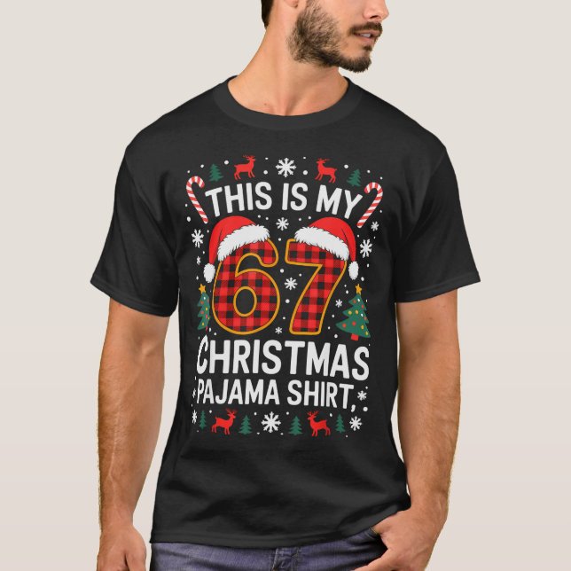 67 Camisa de Pijama de Natal Engraçada Seis Sete M (Frente)