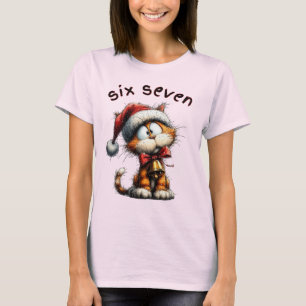 67 Camiseta de Natal Vintage Gato Six Seven Meme