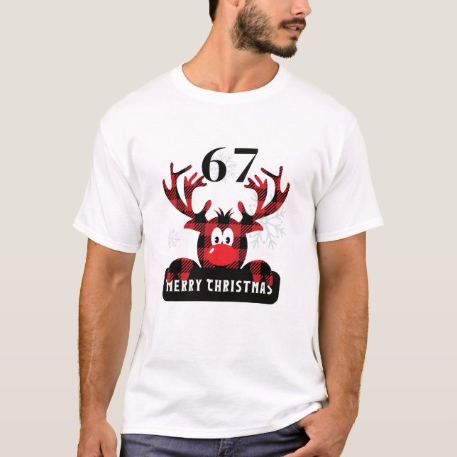67 Camiseta de Natal Xadrez Rena Six Seven Meme (Frente)