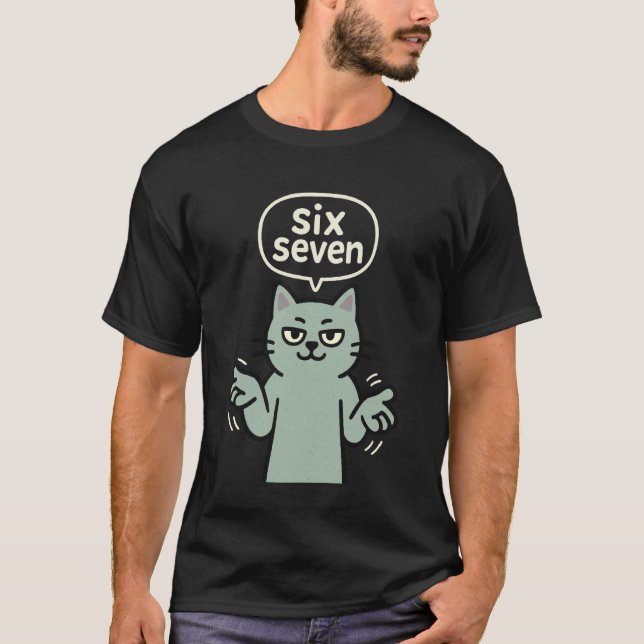 67 Six Seven 6-7 Gato Verde - Camisa Divertida de  (Frente)