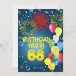 68º Convite de aniversário com balões