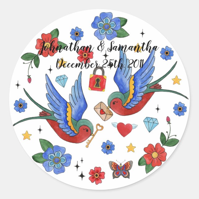 6 - 3" Favor Autocolantes Tatuagem Tradicional de  (Frente)