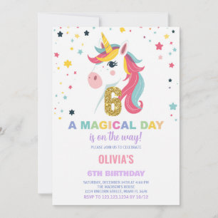6 Birthday Unicorn Birthday - Convites de Aniversá
