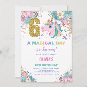 6 Birthday Unicorn Birthday - Convites de Aniversá