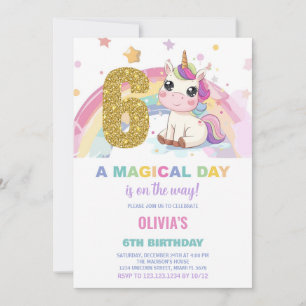6 Birthday Unicorn Birthday - Convites de Aniversá