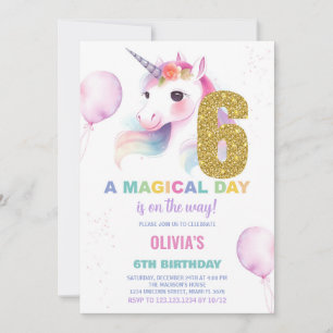 6 Birthday Unicorn Birthday - Convites de Aniversá