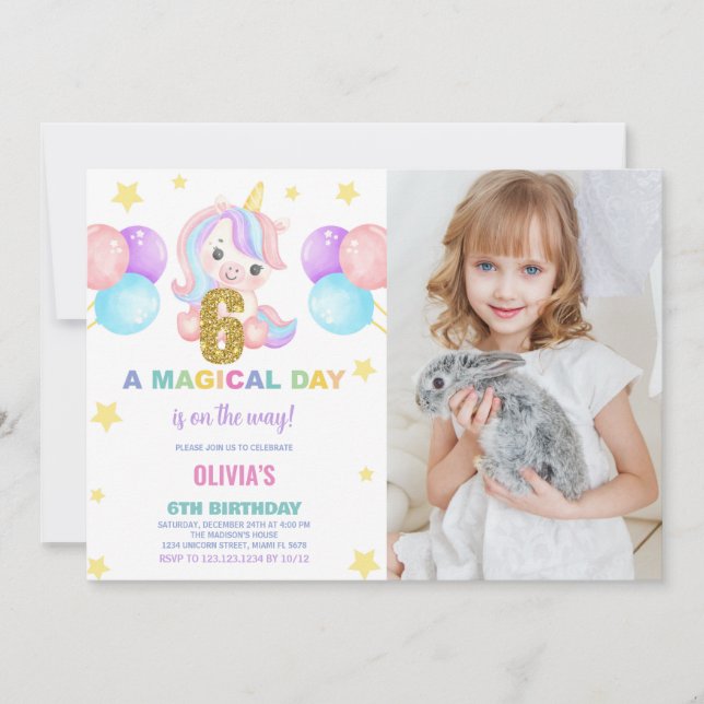 6 Birthday Unicorn Birthday - Foto dos Convites de (Frente)