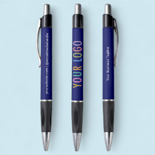 6 Canetas Azuis com Grip Tinta Preta Logotipo Pers