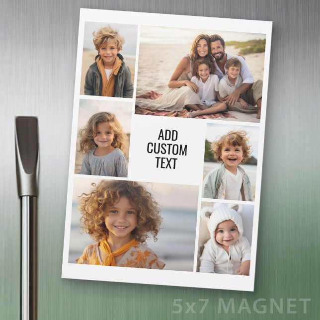 6 Colagem de Fotos - Ímã Branco com Texto Preto (Photo Magnet Sheet - 5 inches x 7 inches)