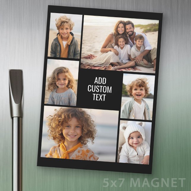 6 Colagem de Fotos - Ímã Preto com Texto Branco (Photo Magnet Sheet - 5 inches x 7 inches)