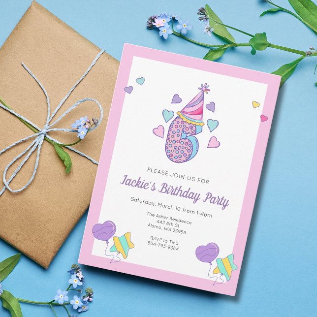 6 Convite de aniversário Rainbow Heart Girls (Criador carregado)