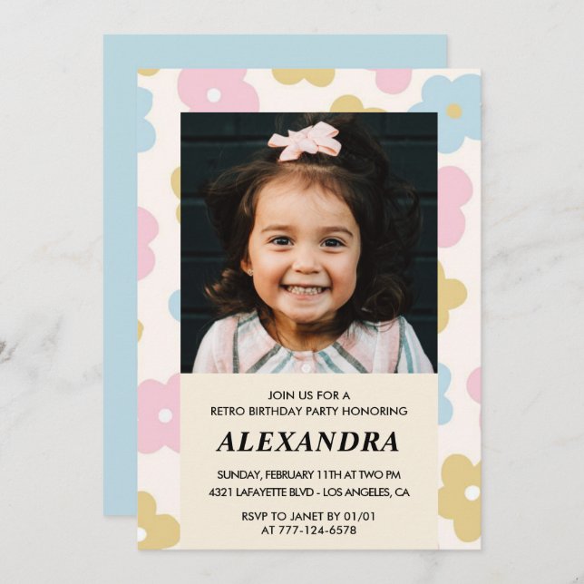 6 de convite para apresentação de aniversário Flor (Frente/Verso)