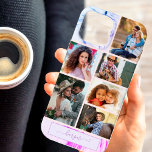 6 mármore rosa roxo com colagem de fotos personali<br><div class="desc">Capas de iphone moderna de colagem de fotos que você pode personalizar com 6 de suas fotos favoritas e seu nome. O modelo está pronto para que você adicione suas fotos, trabalhando de cima para baixo em filas. O design tem um fundo de mármore lilático rosa-púrpura na moda e seu...</div>