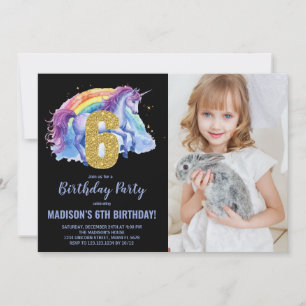 6 Rainbow Unicorn - Foto de Convites de Aniversári