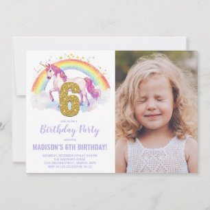 6 Rainbow Unicorn - Foto de Convites de Aniversári