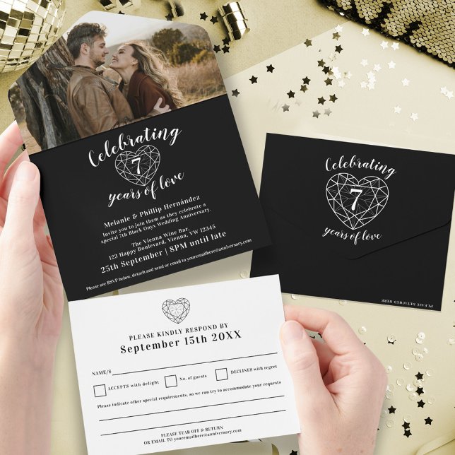 7º aniversário de casamento de ônix preto RSVP fot (Criador carregado)