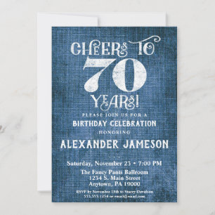 70 Aniversário Convite Azul Linen Rustic Cheers