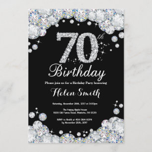 70 Aniversário Convite Chalkboard Silver Diamond