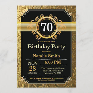 70 Aniversário Convite Preto e Dourado