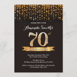 70 Aniversário Convite Preto e Dourado