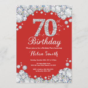 70 Aniversário Convite Vermelho e Silver Diamond