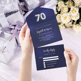 70 Aniversário marinho azul rsvp prata