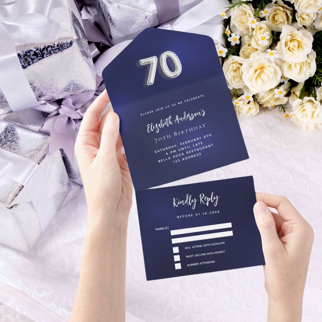 70 Aniversário marinho azul rsvp prata (Criador carregado)