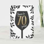 70 anos Aniversário - Cartão Saudação<br><div class="desc">Obrigado pelo cartão de aniversário de 70 anos! Na moda preto branco e ouro saudação de aniversário para alguém que tem setenta anos. Parabéns a alguém com este cartão de vinho moderno com folhas.</div>