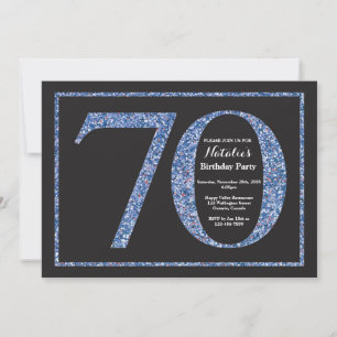 70 Birthday Convite Azul Glitter Quadro
