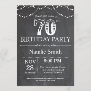 70 Birthday Convite Chamada Luzes de Cordas de Qua