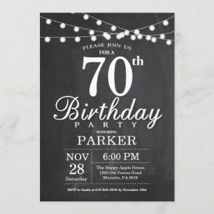 70 Birthday Convite Chamada Luzes de Cordas de Qua