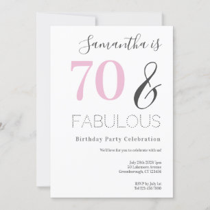 70 Birthday - Convite de festas Rosa Moderno
