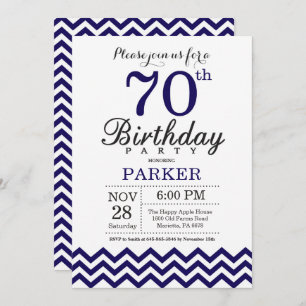 70 Birthday Convite Marinho Blue Chevron