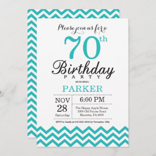 70 Birthday - Convite Teal Chevron
