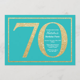 70 Birthday - Convite Teal e Glitter Dourado