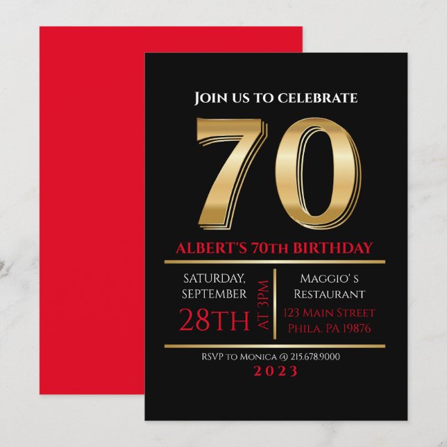 70 Birthday Dourado Convite de festas (Frente/Verso)