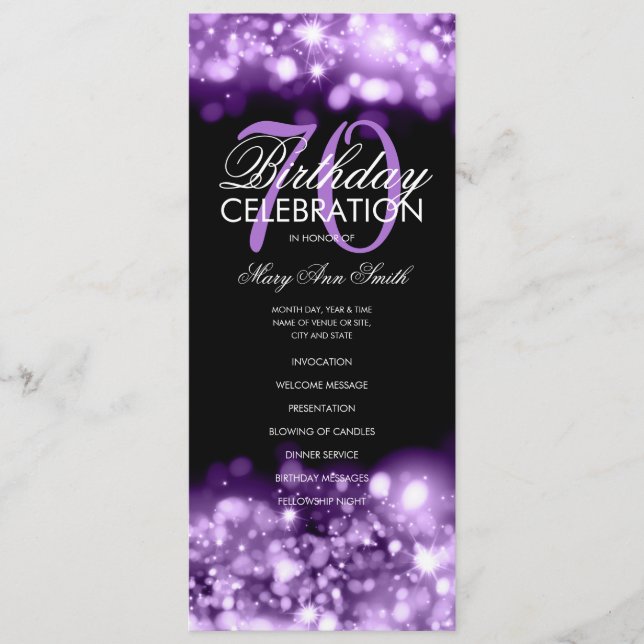 70 Birthday Programa Glam Luzes Puro Menu (Frente)