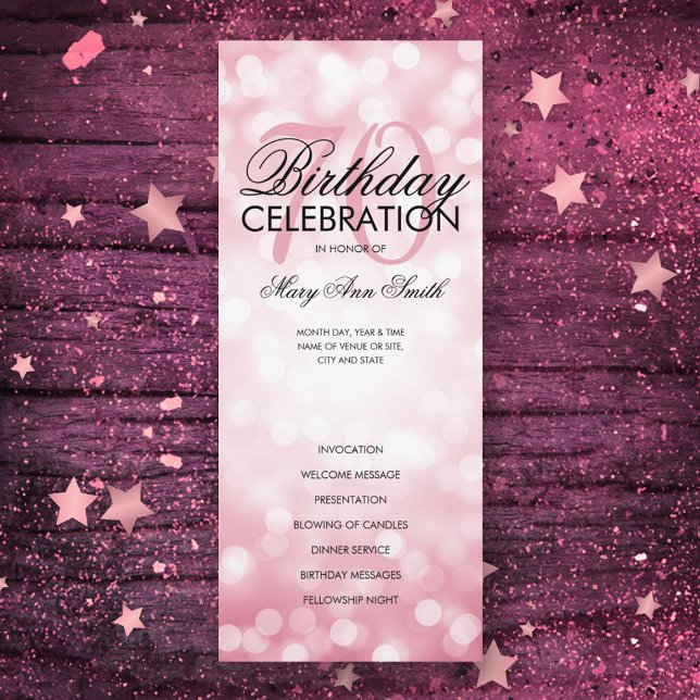 70 Birthday Programa Luzes Rosa do Menu Dourado (Criador carregado)