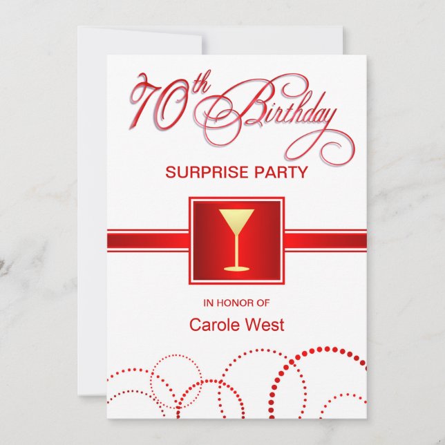 70 Birthday Surprise Convites de festas - Vermelho (Frente)
