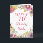 70 Birthday Watercolor Floral Flowers Cartão Rosa<br><div class="desc">70 Birthday Watercolor Floral Flowers Pink Card com nome e idade personalizados. Para mais personalização,  clique no botão "Personalizar" e use a ferramenta design para modificar este modelo.</div>