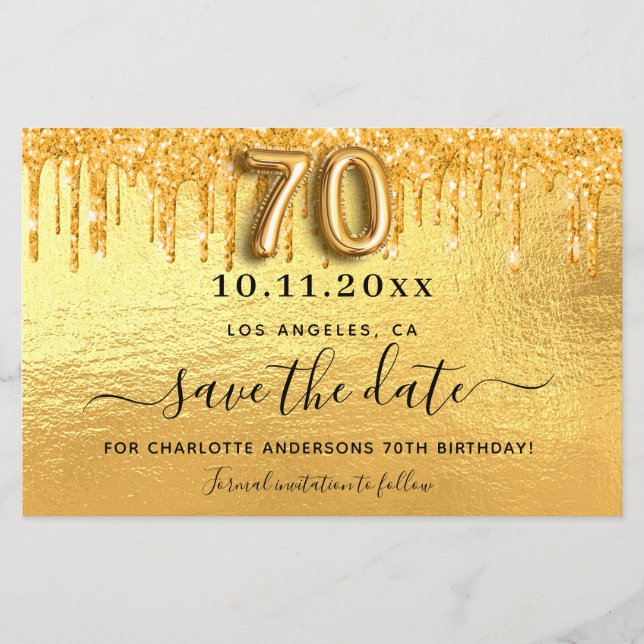 70 de aniversário - brilho dourado guardar cartão  (Frente)