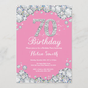 70 de Aniversário Convite Rosa e Silver Diamond