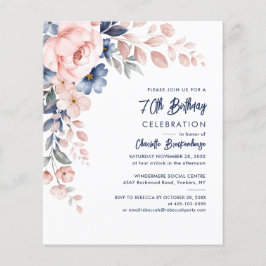 70 de Elegante, Convite de festas Floral Rosa Rosa