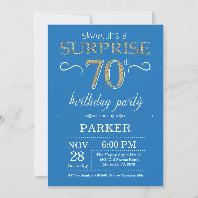 70 de Surpresa - Convite de Aniversário Azul e Dou (Frente)
