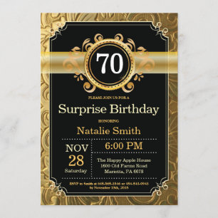70 de Surpresa - Convite de Aniversário Preto e D