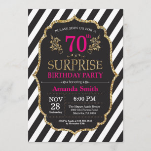 70 de Surpresa - Convite de Aniversário, Preto-Ro