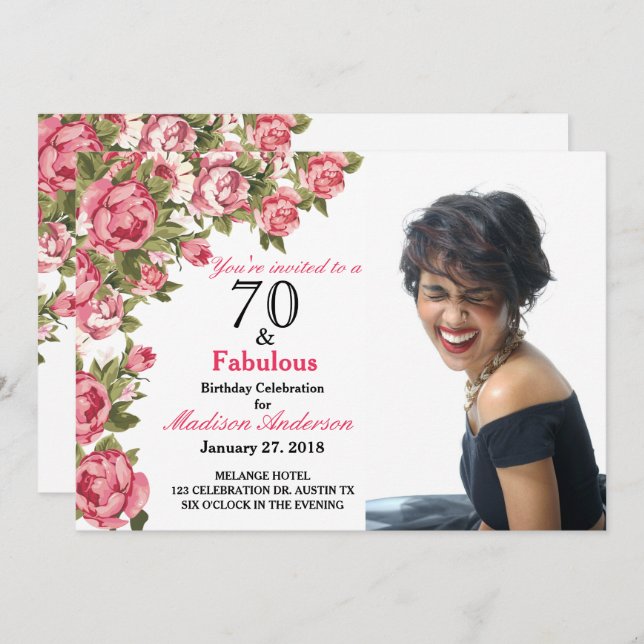 70 e Fabuloso Floral | Convites de aniversário de  (Frente/Verso)