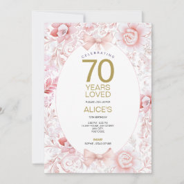 70 Floral Aniversário Convite Moderno Rosa Vintag