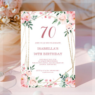 70 Floral cor-de-rosa Convite de Aniversário